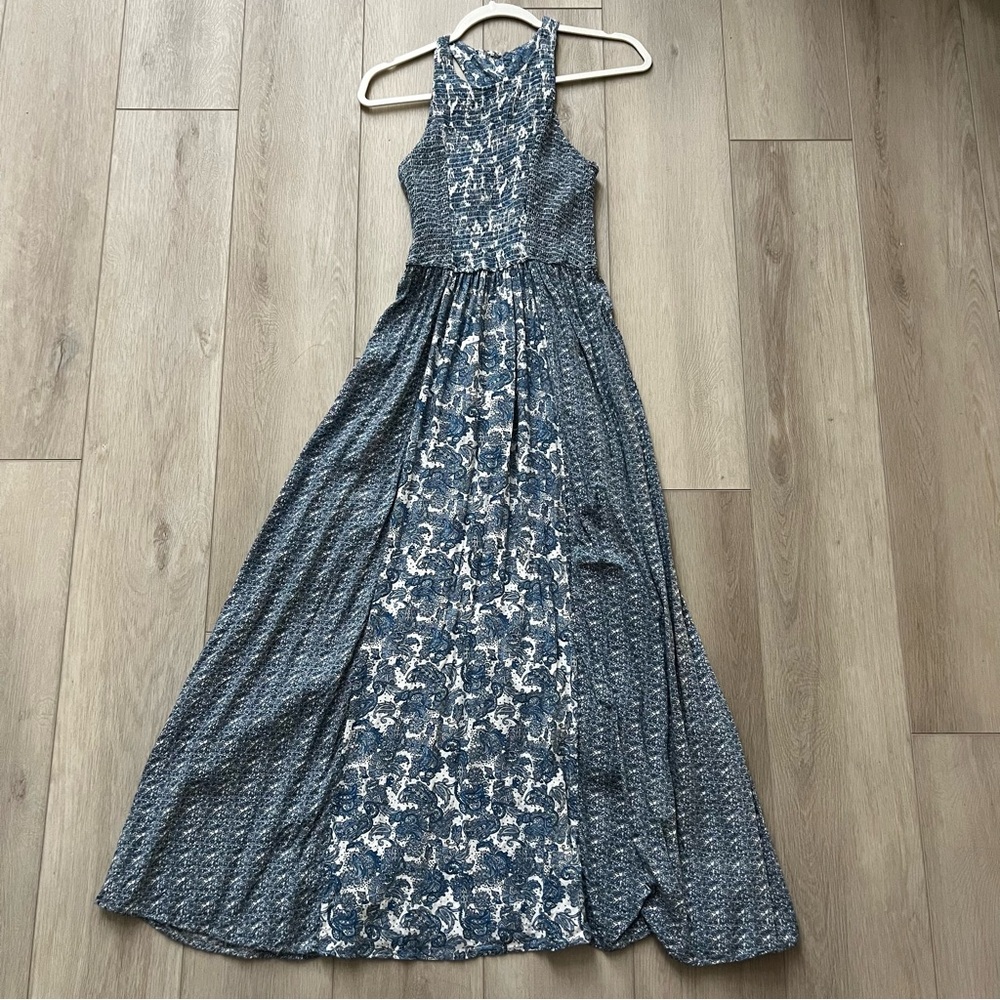 Japna blue paisley racer back smocked maxi dress